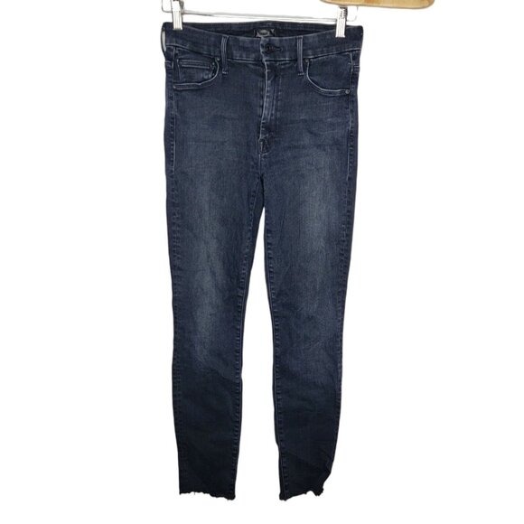 Mother Size 26 High Waisted Looker Ankle Fray‎ Black Skinny Denim Jeans - Picture 1 of 8